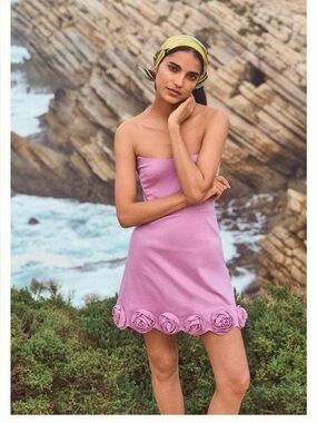 Anthropologie Maeve Strapless Rosette-Trim Mini Dress Orchid Pink Med $177